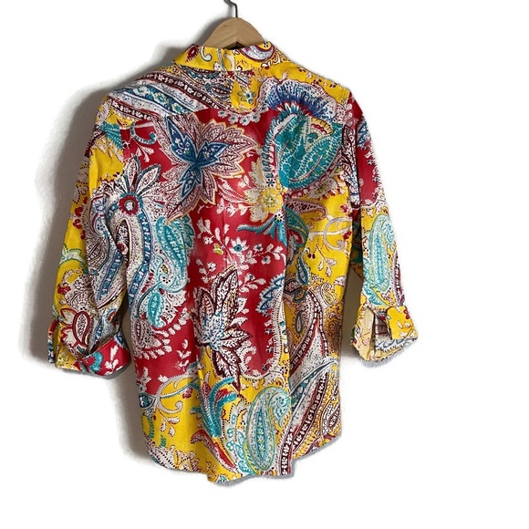Ralph Lauren brightly patterned yellow blouse size Large - Picture 3 of 4